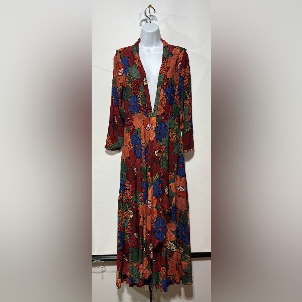 FARM Rio Red Orange Blue Green Floral Maxi Dress